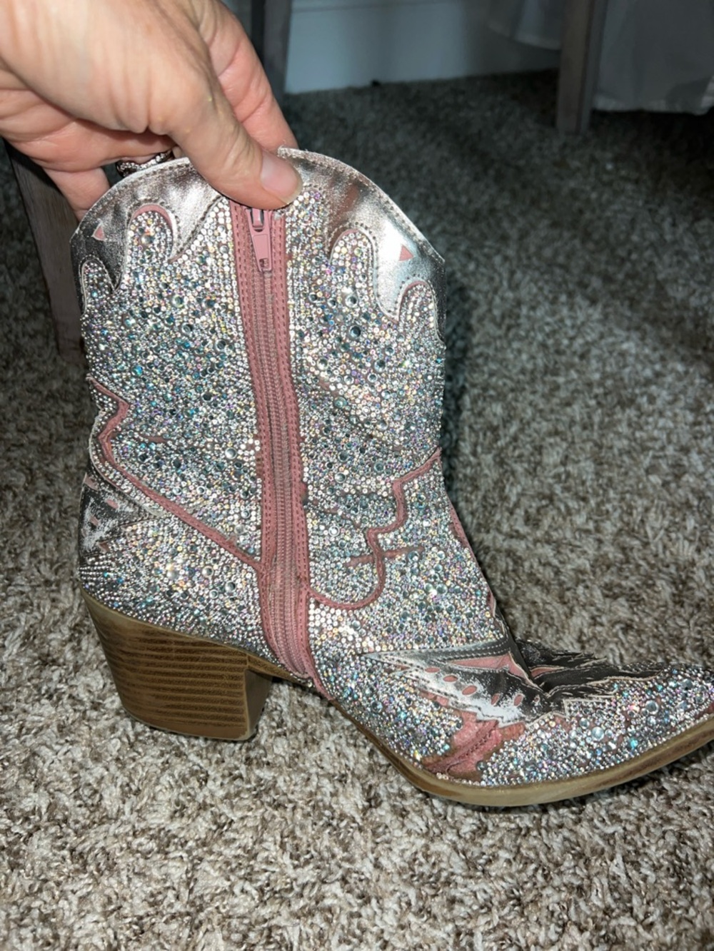 Wild Pair Silver Rhinestone Western Ankle Boots - Picture 5 of 15